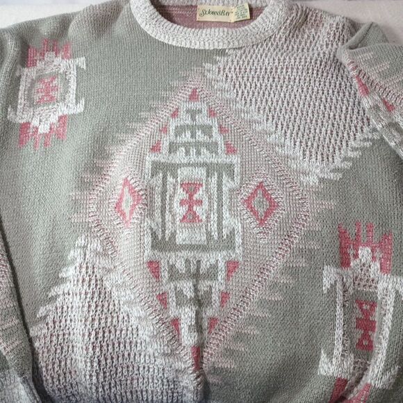 St Johns Bay Southwest Knit Sweater L 42-44 Gray 100% Cotton USA Vintage - Picture 5 of 11